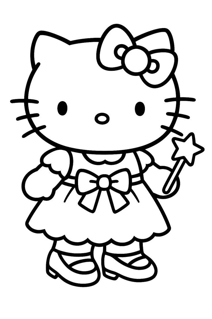 Hello Kitty con Varita Magica para colorear HD fácil y bonito - Descarga e imprime gratis - Dibujo exclusivo de Hello
