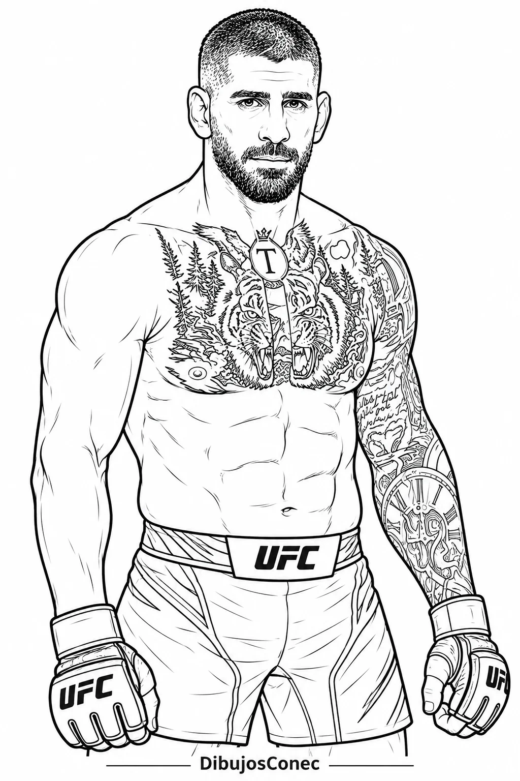 Ilia Topuria Retrato con Tatuajes para colorear e imprimir Dibujo de Ilia Topuria Retrato con Tatuajes para colorear