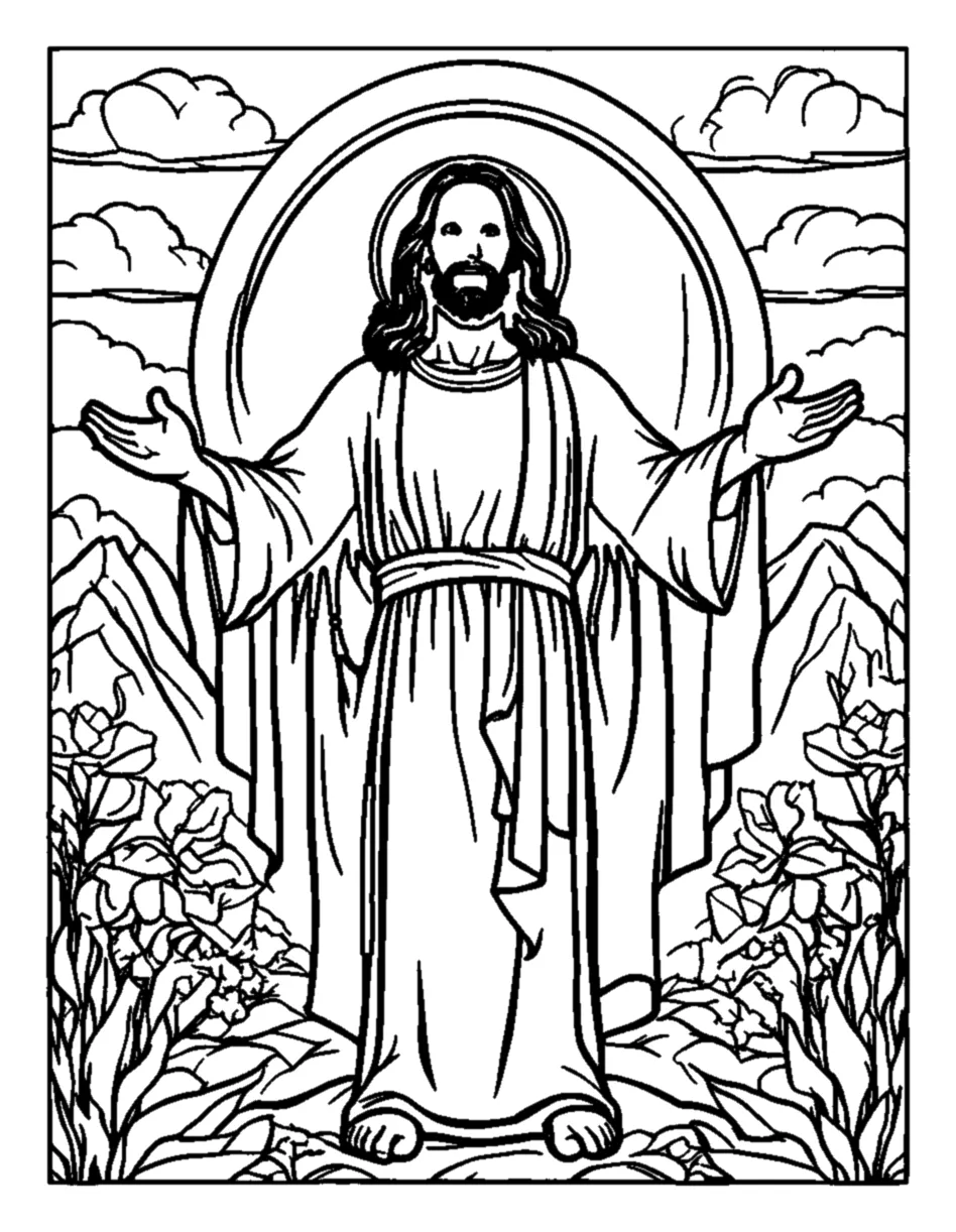 Jesús con los Brazos Abiertos y Aureola para colorear e imprimir Dibujo de Jesús con los Brazos Abiertos y Aureola para colorear