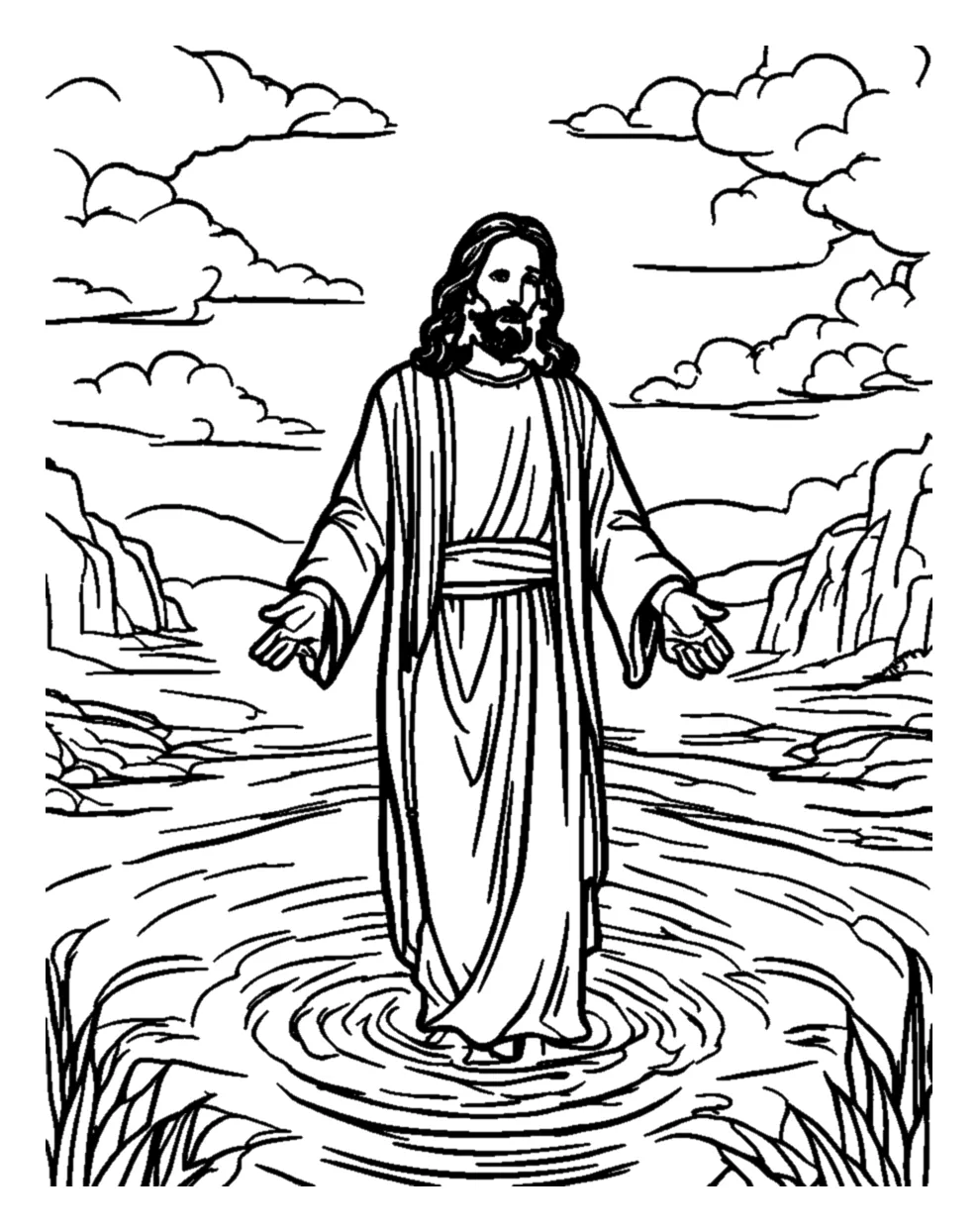Jesús Caminando sobre el Agua del Lago para colorear e imprimir Dibujo de Jesús Caminando sobre el Agua del Lago para colorear