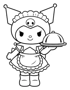 Kuromi Camarera con Bandeja para colorear e imprimir Dibujo de Kuromi Camarera con Bandeja para colorear