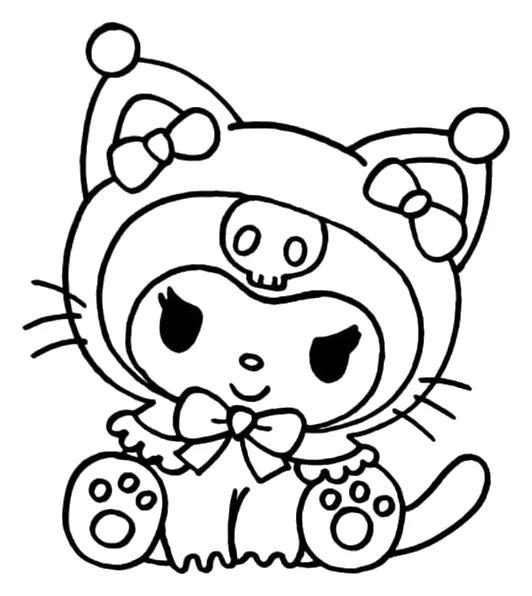 Kuromi Disfrazada de Gatito con Lazos para colorear
