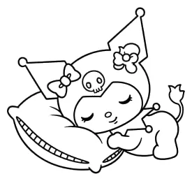 Kuromi Durmiendo sobre una Almohada para colorear e imprimir Dibujo de Kuromi Durmiendo sobre una Almohada para colorear