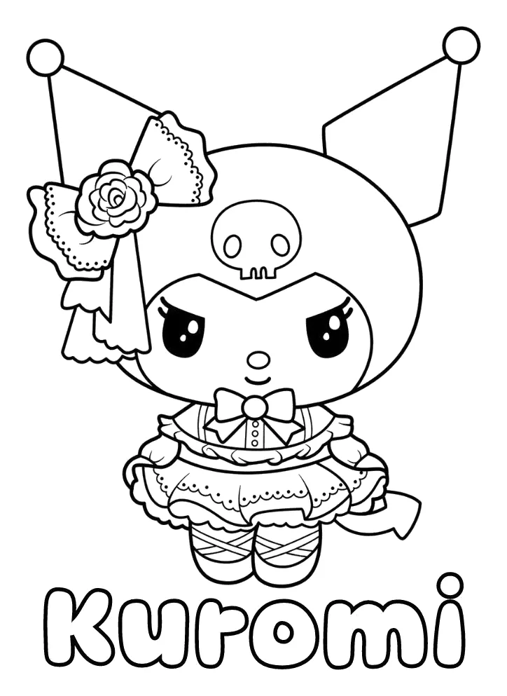 Kuromi con Lazo de Rosa y su Nombre para colorear e imprimir Dibujo de Kuromi con Lazo de Rosa y su Nombre para colorear