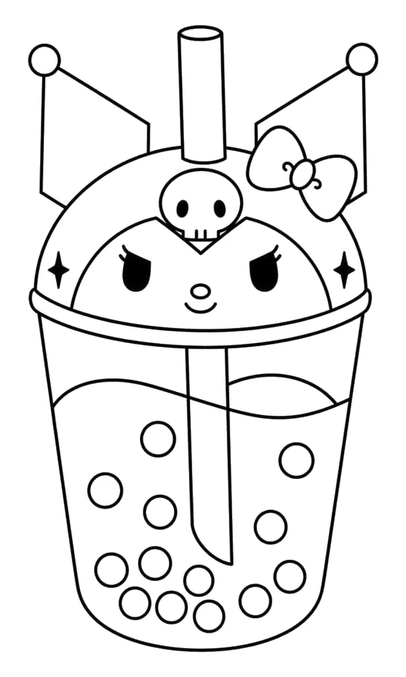 Vaso de Bubble Tea con Cara de Kuromi para colorear