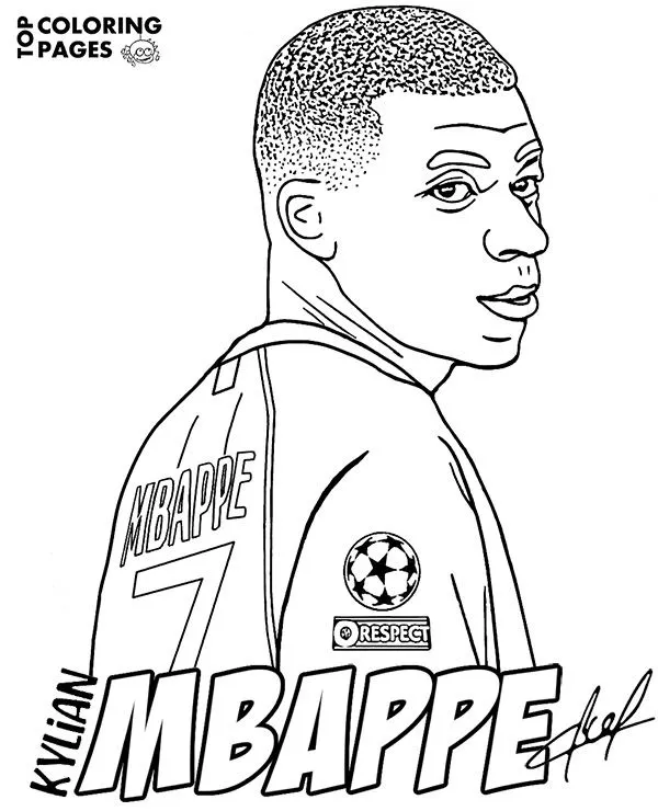 Dibujo relacionado de Mbappé en la Champions para colorear