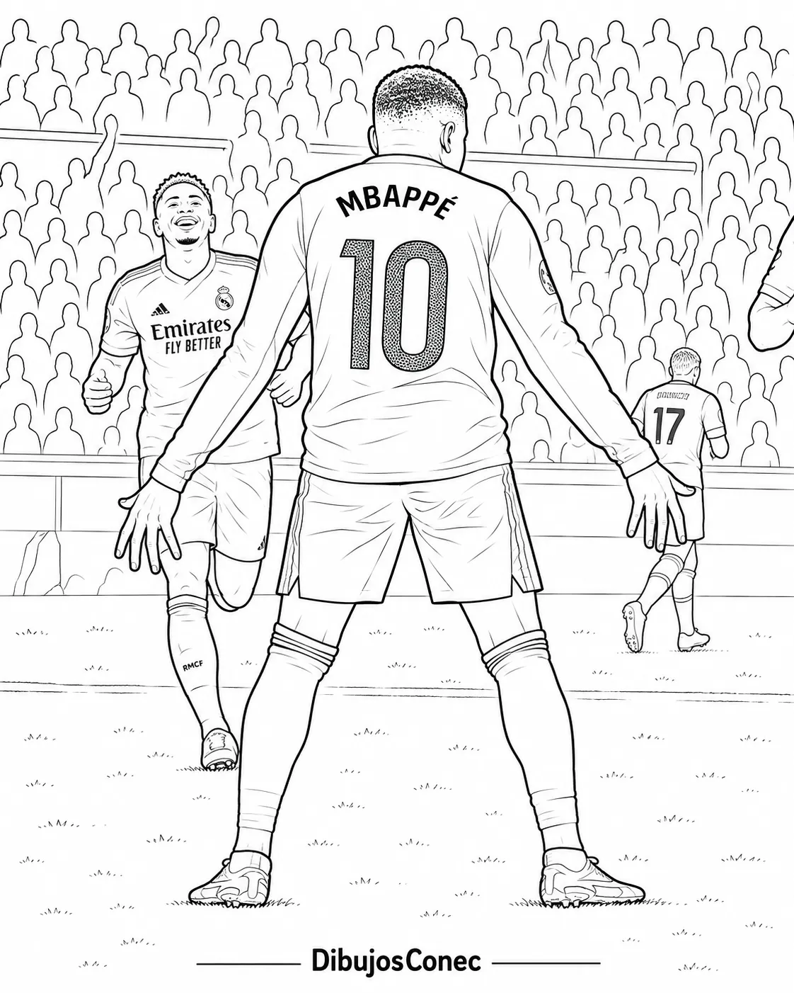 Ver dibujo completo de Mbappé Haciendo la Celebración de Cristiano Ronaldo en el Real Madrid para colorear Mbappé Haciendo la Celebración de Cristiano Ronaldo en el Real Madrid para colorear - Dibujo de Kylian Mbappé para imprimir gratis