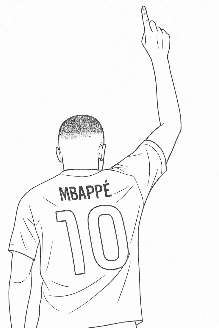Ver dibujo completo de Mbappé de Espalda Número 10 para colorear Dibujo de Mbappé de Espalda Número 10 para colorear e imprimir gratis - Plantilla en alta calidad