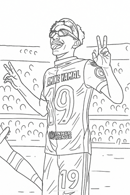 Lamine Yamal para colorear - Lamine Yamal con Gafas de Sol - Dibujo para imprimir gratis