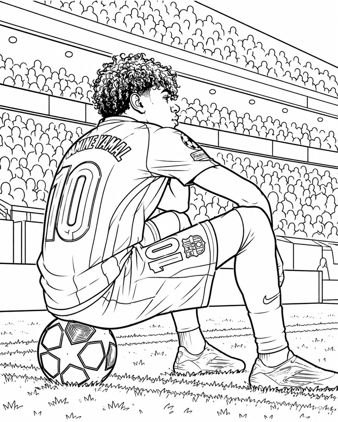 Ver dibujo completo de Lamine Yamal en la Champions League para colorear Dibujo de Lamine Yamal en la Champions League para colorear e imprimir gratis - Plantilla en alta calidad