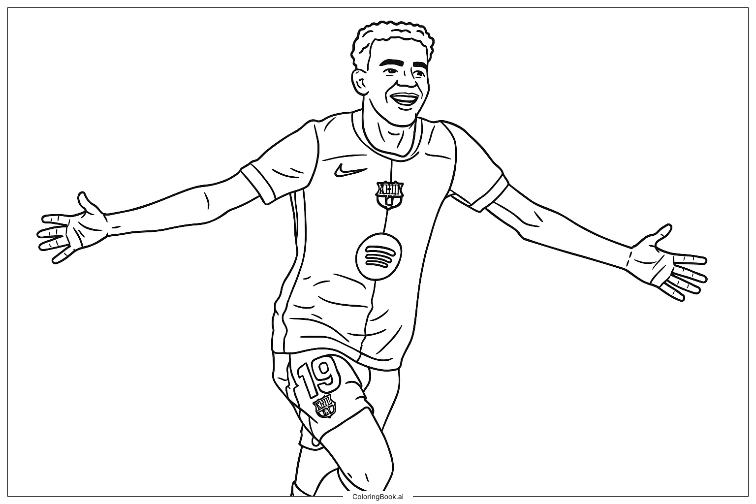 Lamine Yamal para colorear - Lamine Yamal celebrando con el Barcelona - Dibujo para imprimir gratis