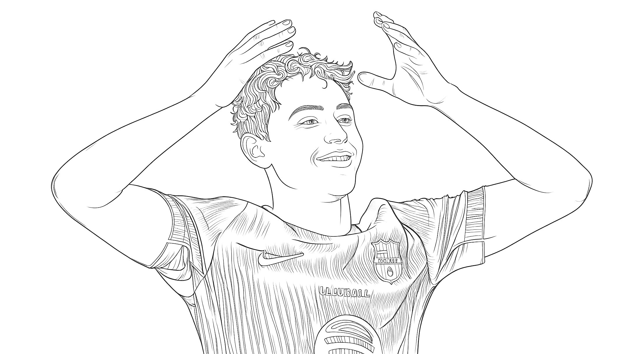 Lamine Yamal para colorear - Lamine Yamal con Corona Celebrando - Dibujo para imprimir gratis