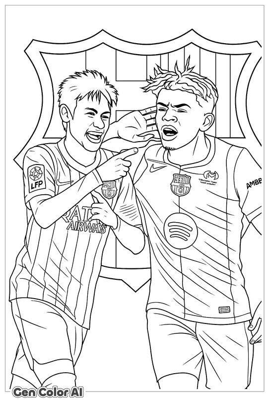 Lamine Yamal para colorear - Lamine Yamal y Neymar - Dibujo para imprimir gratis