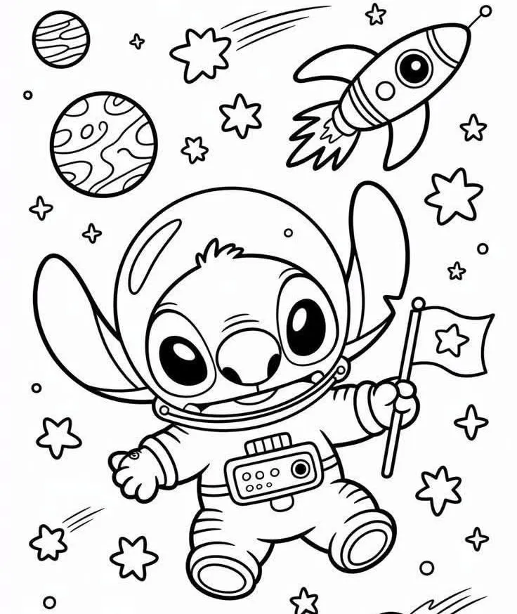 Ver dibujo completo de Stitch Astronauta en el Espacio para colorear Dibujo de Stitch Astronauta en el Espacio para colorear e imprimir gratis - Plantilla en alta calidad