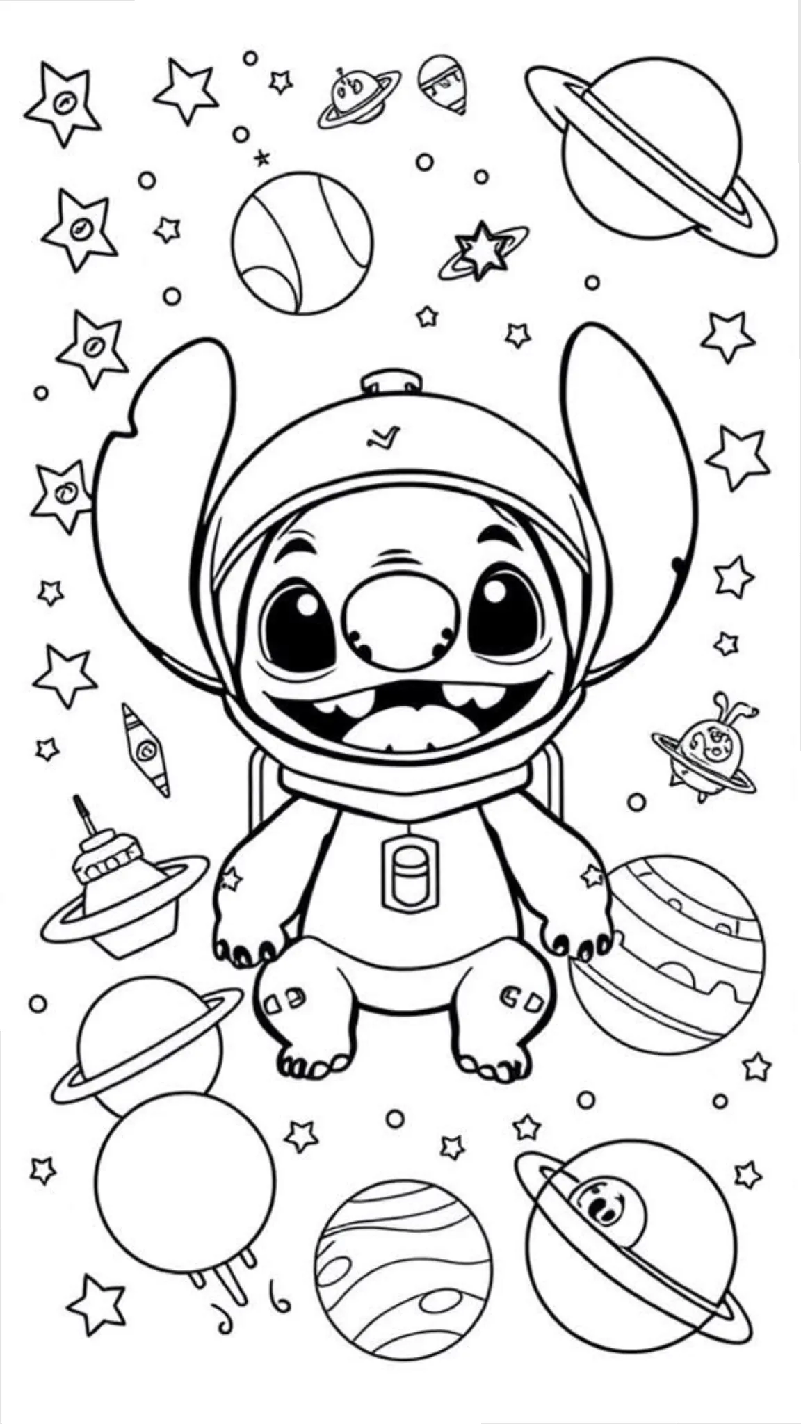 Ver dibujo completo de Stitch Astronauta entre Planetas para colorear Dibujo de Stitch Astronauta entre Planetas para colorear e imprimir gratis - Plantilla en alta calidad
