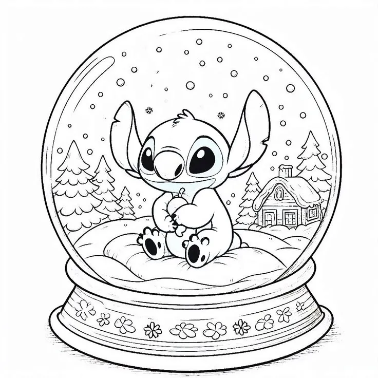 Ver dibujo completo de Stitch dentro de Bola de Nieve Navidena para colorear Dibujo de Stitch dentro de Bola de Nieve Navidena para colorear e imprimir gratis - Plantilla en alta calidad