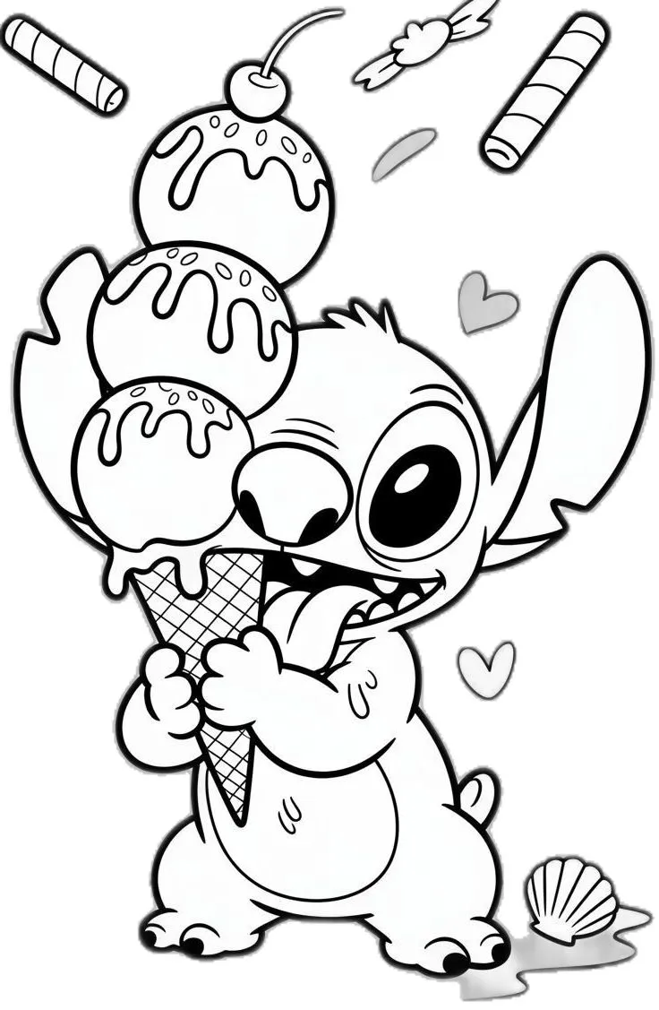 Ver dibujo completo de Stitch con Helado de Tres Bolas para colorear Dibujo de Stitch con Helado de Tres Bolas para colorear e imprimir gratis - Plantilla en alta calidad