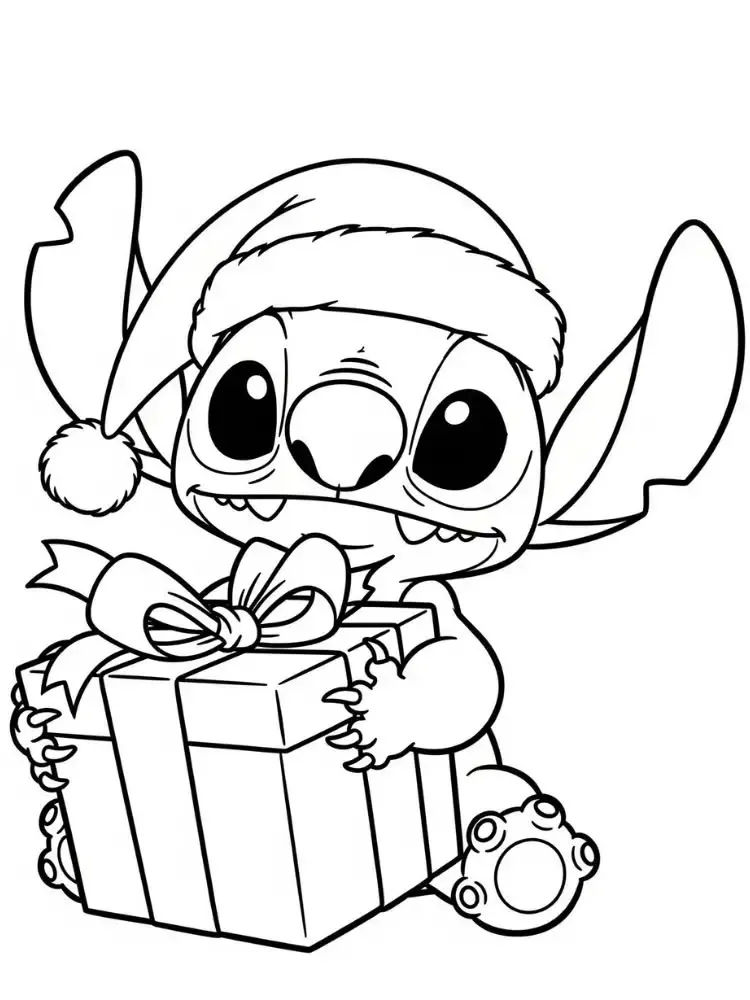 Ver dibujo completo de Stitch en Navidad con Regalo para colorear Dibujo de Stitch en Navidad con Regalo para colorear e imprimir gratis - Plantilla en alta calidad