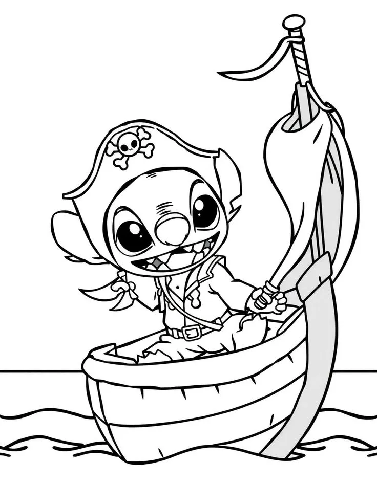Ver dibujo completo de Stitch Pirata en un Barco para colorear Dibujo de Stitch Pirata en un Barco para colorear e imprimir gratis - Plantilla en alta calidad