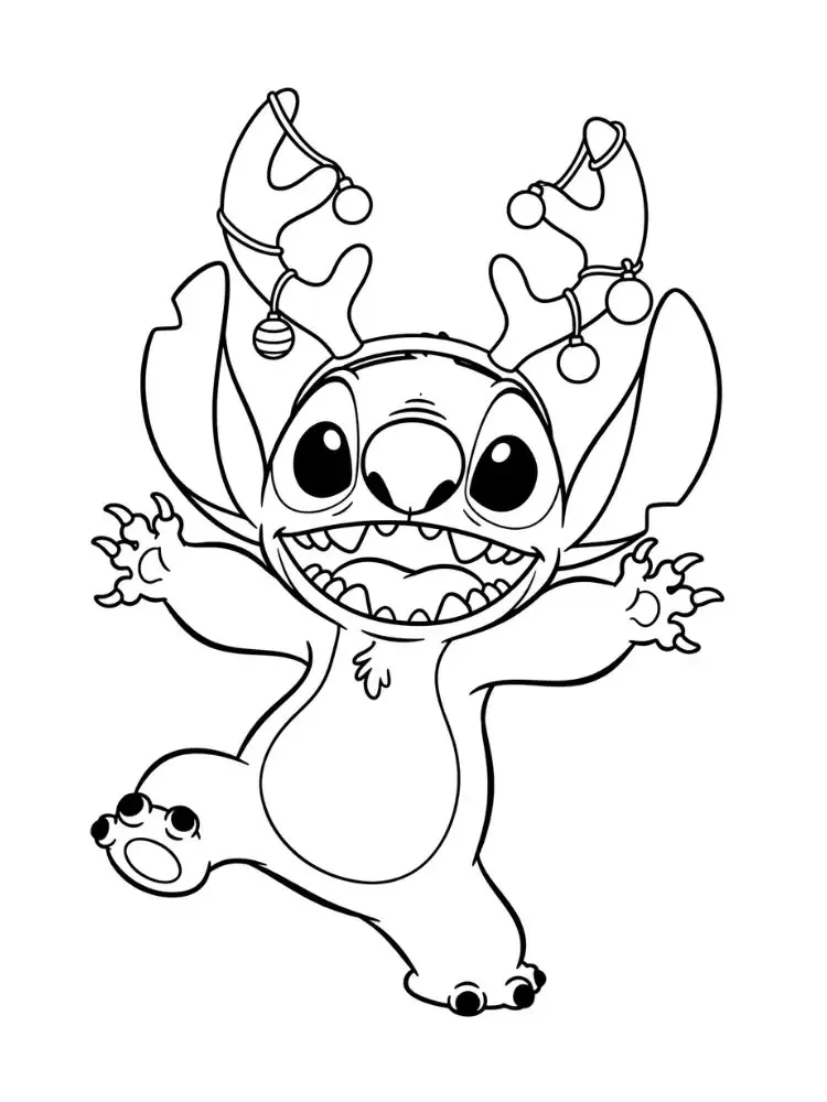 Ver dibujo completo de Stitch Disfrazado de Reno en Navidad para colorear Dibujo de Stitch Disfrazado de Reno en Navidad para colorear e imprimir gratis - Plantilla en alta calidad