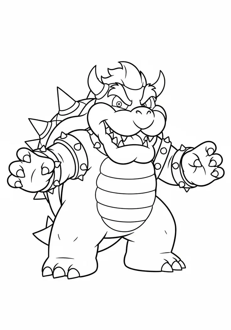 Ver dibujo completo de Bowser de Pie Brazos Abiertos para colorear Dibujo de Bowser de Pie Brazos Abiertos para colorear e imprimir gratis - Plantilla en alta calidad