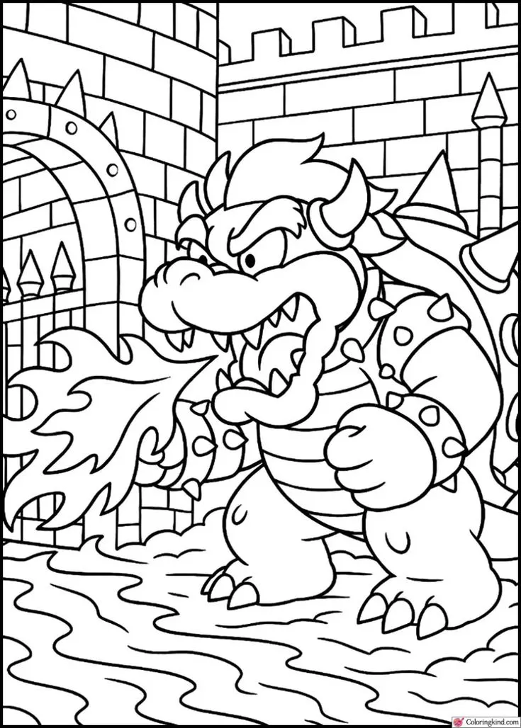 Ver dibujo completo de Bowser Escupiendo Fuego para colorear Dibujo de Bowser Escupiendo Fuego para colorear e imprimir gratis - Plantilla en alta calidad
