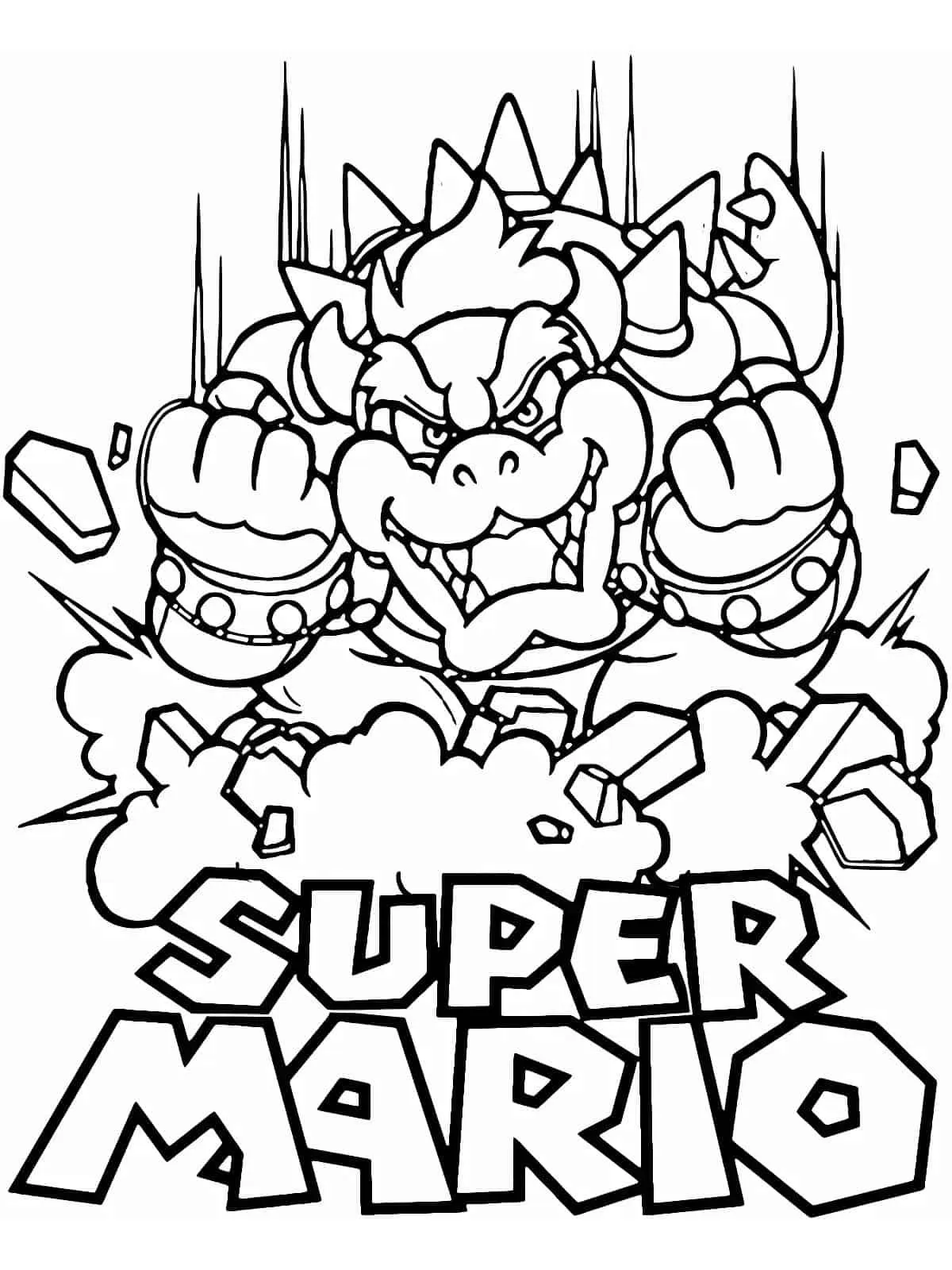 Ver dibujo completo de Bowser Furioso con Logo para colorear Dibujo de Bowser Furioso con Logo para colorear e imprimir gratis - Plantilla en alta calidad