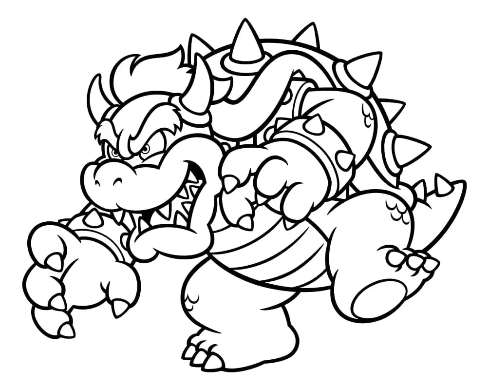 Bowser para colorear HD fácil y bonito - Descarga e imprime gratis - Dibujo exclusivo de Mario Bros