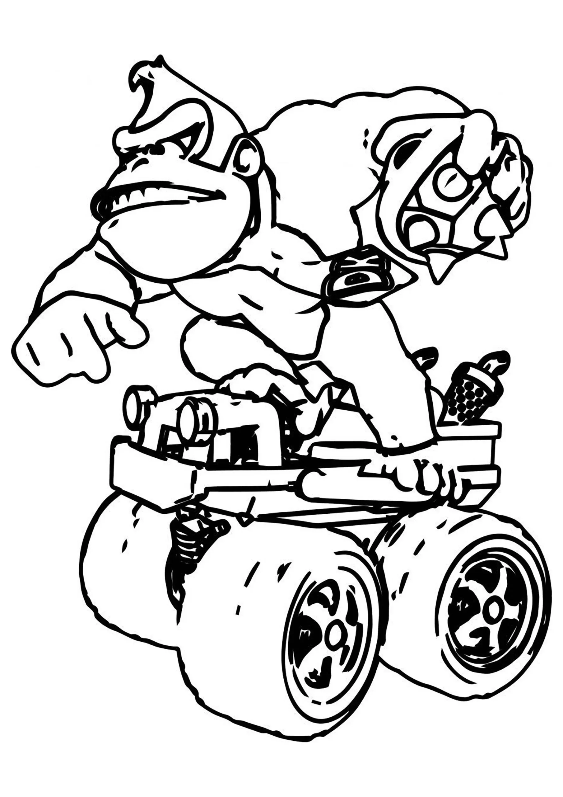 Donkey Kong en Kart para colorear HD fácil y bonito - Descarga e imprime gratis - Dibujo exclusivo de Mario Bros