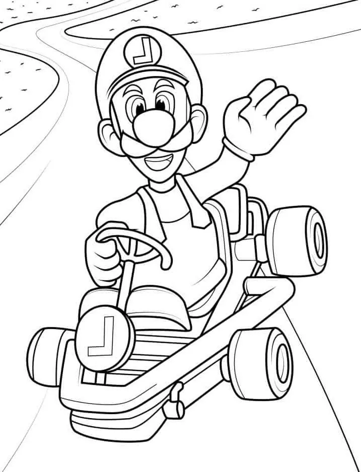 Ver dibujo completo de Luigi en Kart para colorear Dibujo de Luigi en Kart para colorear e imprimir gratis - Plantilla en alta calidad