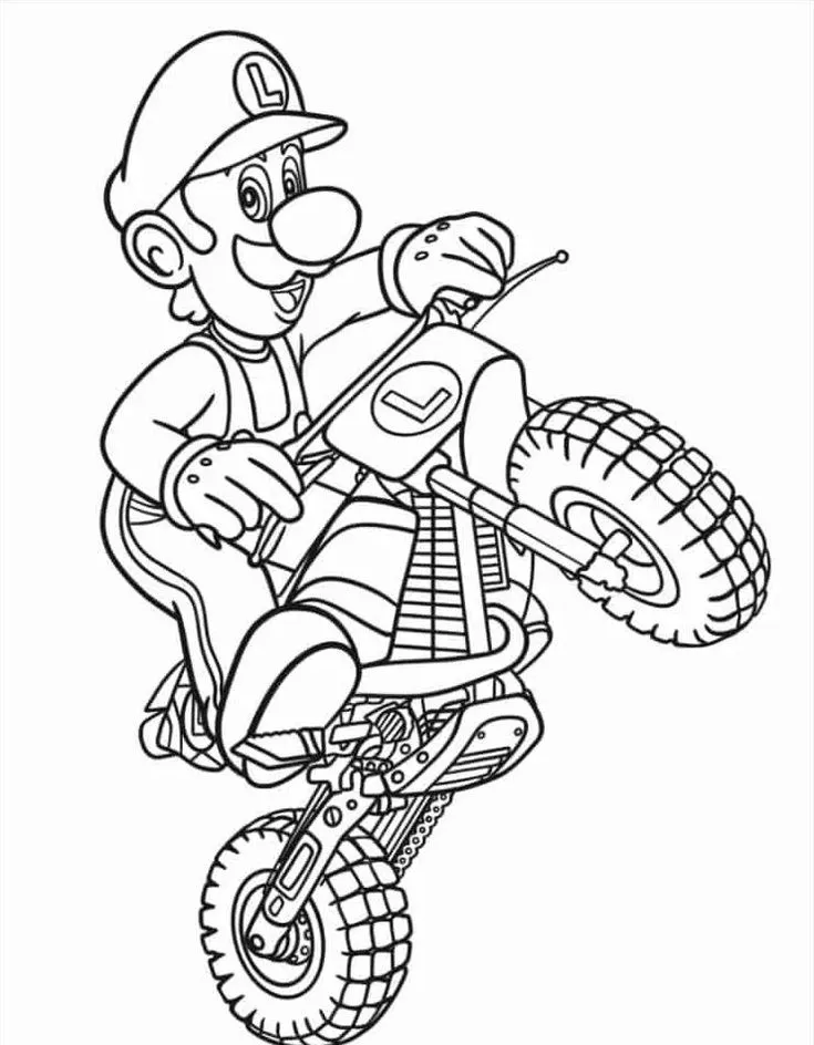 Ver dibujo completo de Luigi en Moto para colorear Dibujo de Luigi en Moto para colorear e imprimir gratis - Plantilla en alta calidad