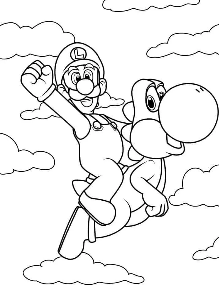 Ver dibujo completo de Luigi Montando Yoshi para colorear Dibujo de Luigi Montando Yoshi para colorear e imprimir gratis - Plantilla en alta calidad