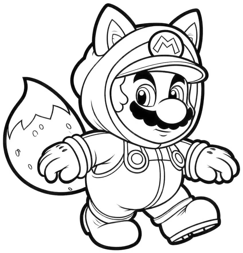 Ver dibujo completo de Mario Disfraz de Gato para colorear Dibujo de Mario Disfraz de Gato para colorear e imprimir gratis - Plantilla en alta calidad