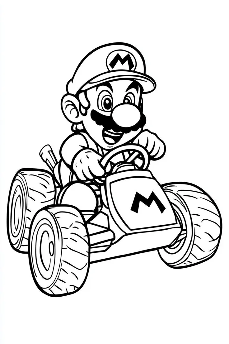 Ver dibujo completo de Mario en Kart para colorear Dibujo de Mario en Kart para colorear e imprimir gratis - Plantilla en alta calidad