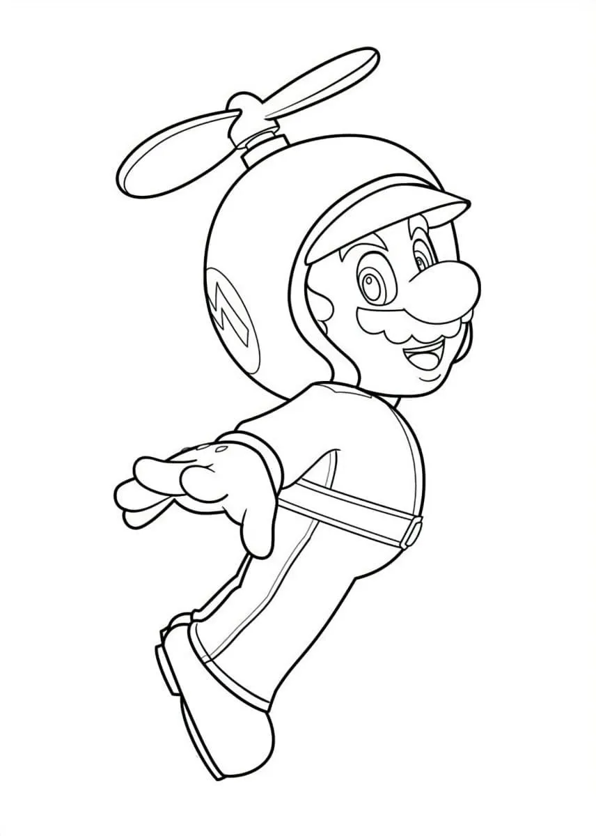 Mario en Helicóptero para colorear HD fácil y bonito - Descarga e imprime gratis - Dibujo exclusivo de Mario Bros