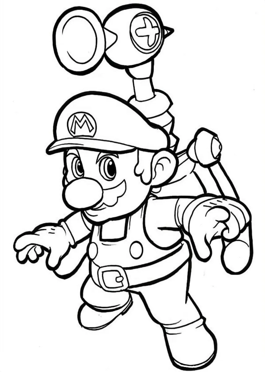 Mario con Herramientas para colorear HD fácil y bonito - Descarga e imprime gratis - Dibujo exclusivo de Mario Bros