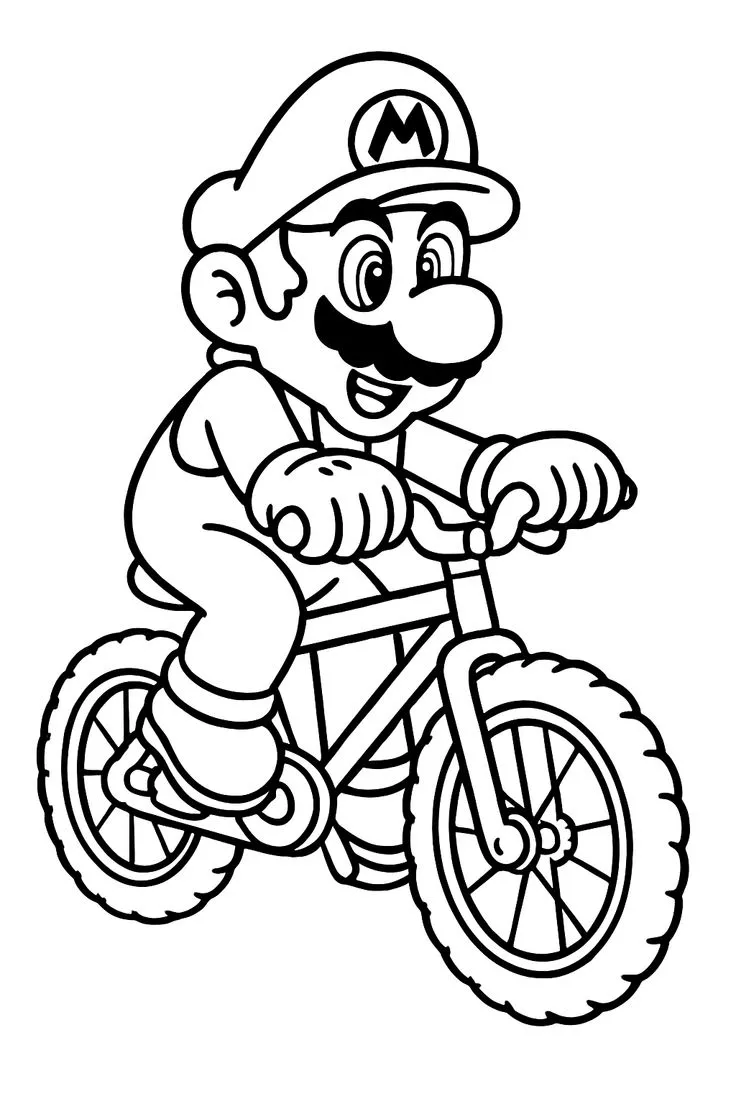 Ver dibujo completo de Mario en Bicicleta para colorear Dibujo de Mario en Bicicleta para colorear e imprimir gratis - Plantilla en alta calidad
