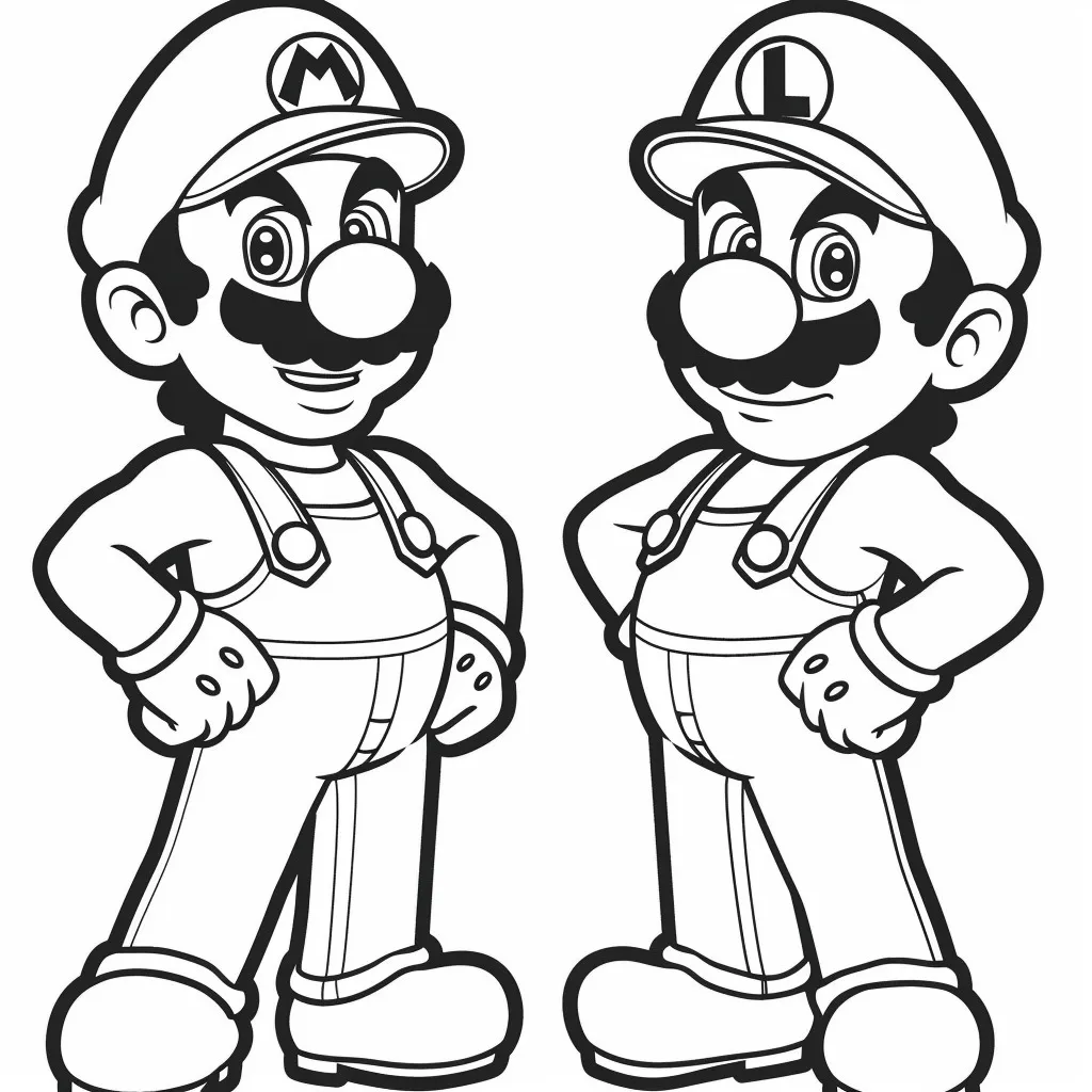 Mario y Luigi Juntos para colorear HD fácil y bonito - Descarga e imprime gratis - Dibujo exclusivo de Mario Bros
