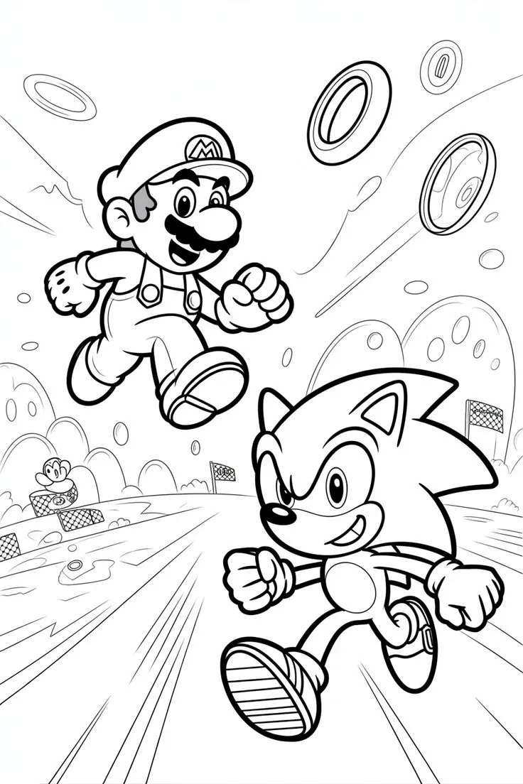 Ver dibujo completo de Mario y Sonic Corriendo para colorear Dibujo de Mario y Sonic Corriendo para colorear e imprimir gratis - Plantilla en alta calidad