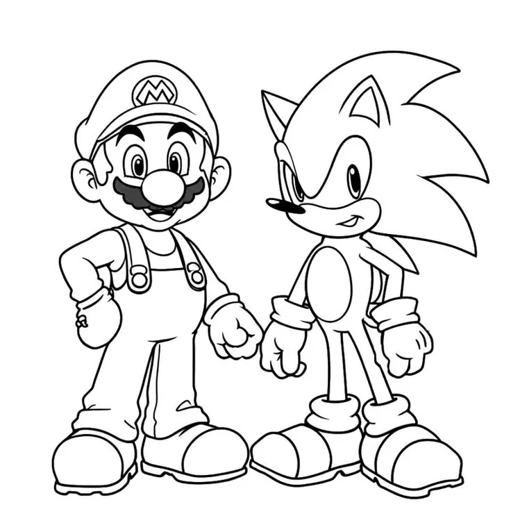 Ver dibujo completo de Mario y Sonic Juntos para colorear Dibujo de Mario y Sonic Juntos para colorear e imprimir gratis - Plantilla en alta calidad