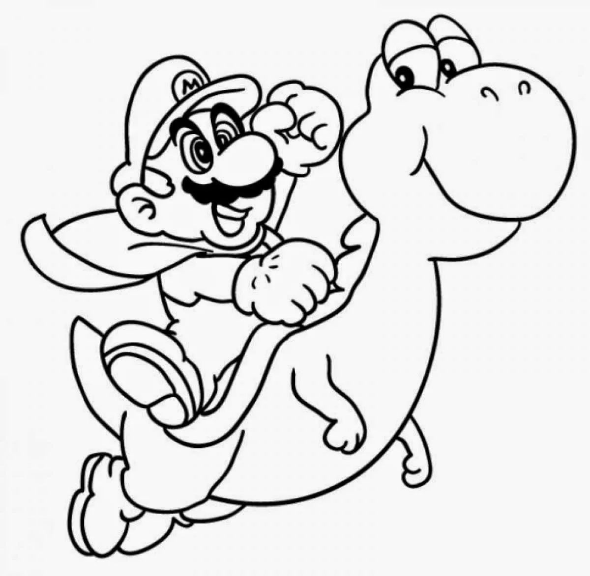 Mario y Yoshi para colorear HD fácil y bonito - Descarga e imprime gratis - Dibujo exclusivo de Mario Bros