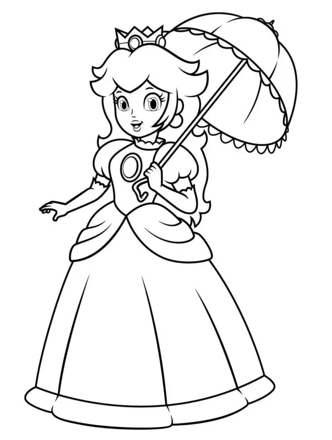 Ver dibujo completo de Peach con Sombrilla para colorear Dibujo de Peach con Sombrilla para colorear e imprimir gratis - Plantilla en alta calidad