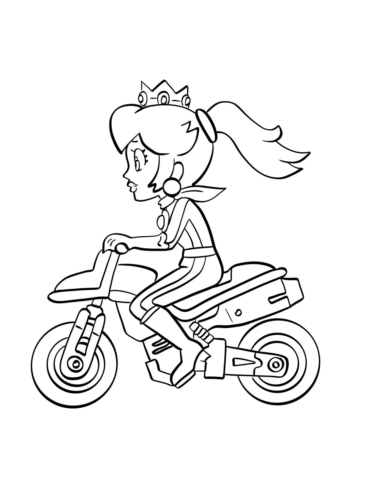 Ver dibujo completo de Peach en Moto para colorear Dibujo de Peach en Moto para colorear e imprimir gratis - Plantilla en alta calidad