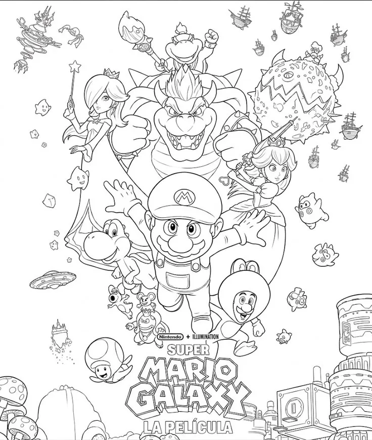 Ver dibujo completo de Póster Super Mario Galaxy para colorear Dibujo de Póster Super Mario Galaxy para colorear e imprimir gratis - Plantilla en alta calidad
