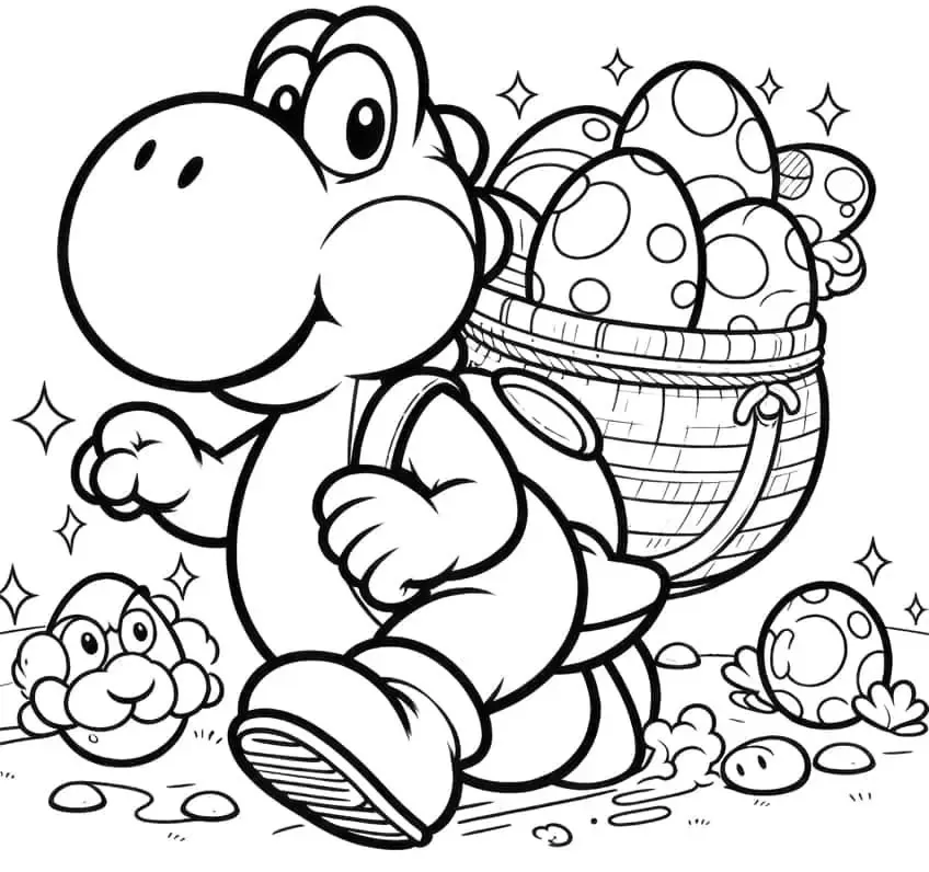 Ver dibujo completo de Yoshi con Cesta de Huevos para colorear Dibujo de Yoshi con Cesta de Huevos para colorear e imprimir gratis - Plantilla en alta calidad