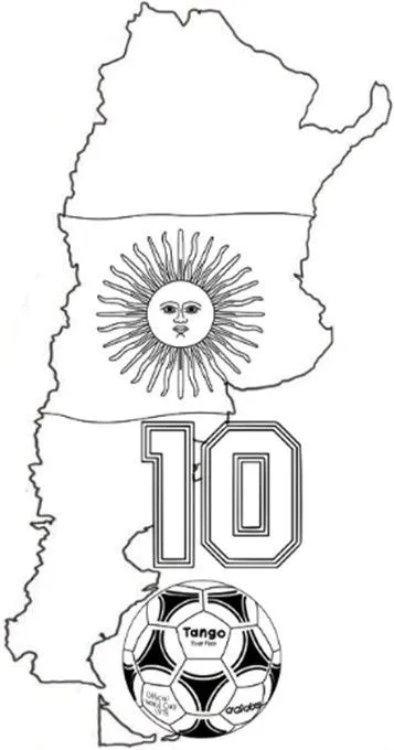 Argentina Mapa Número 10 para colorear - Messi