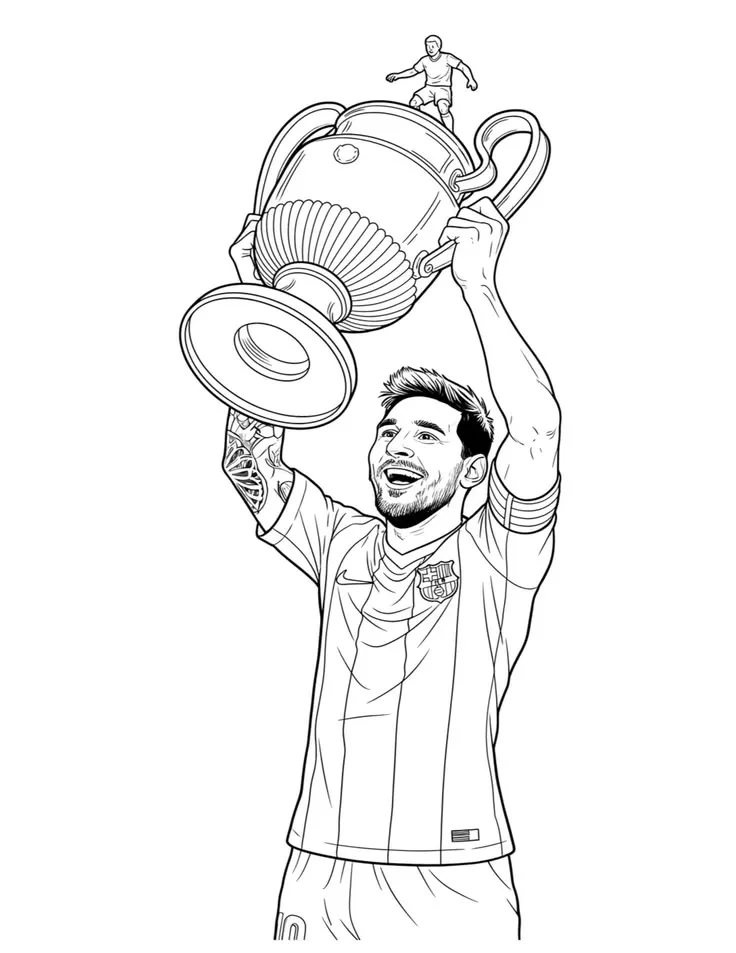 Haz clic para descargar dibujo de Messi con Copa del Rey para colorear e imprimir gratis Messi con Copa del Rey para colorear HD fácil y bonito - Descarga e imprime gratis - Dibujo exclusivo de Messi