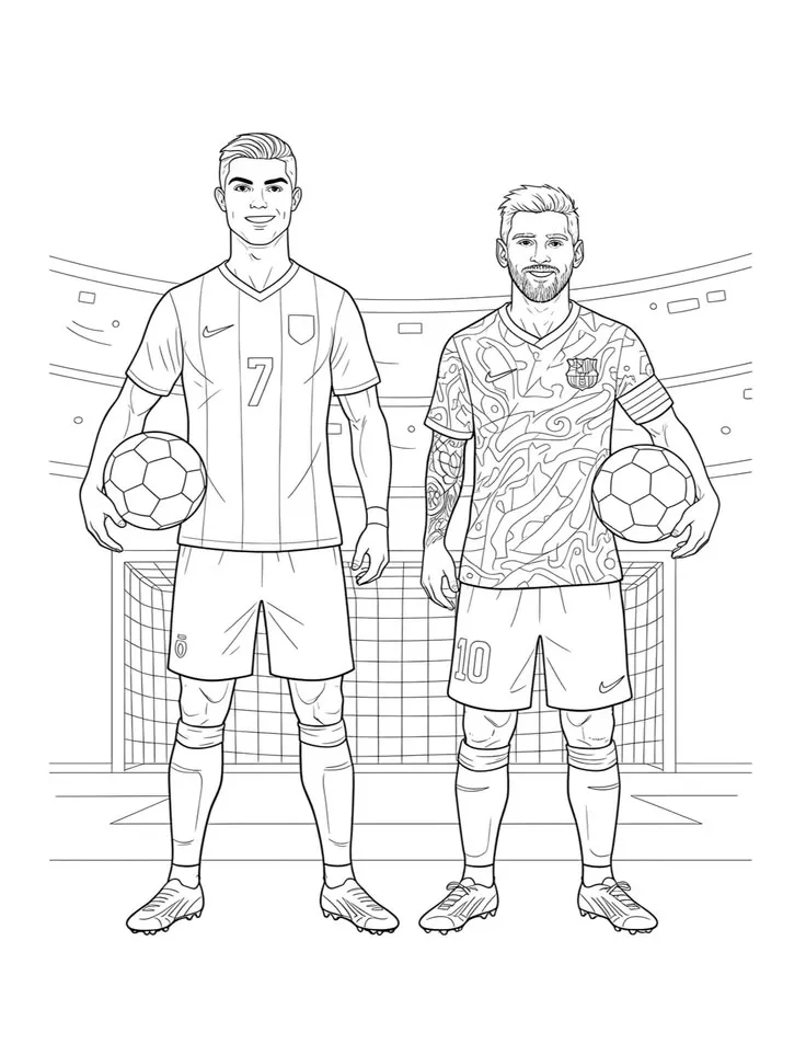 Haz clic para descargar dibujo de Messi y Cristiano Ronaldo para colorear e imprimir gratis Messi y Cristiano Ronaldo para colorear HD fácil y bonito - Descarga e imprime gratis - Dibujo exclusivo de Messi