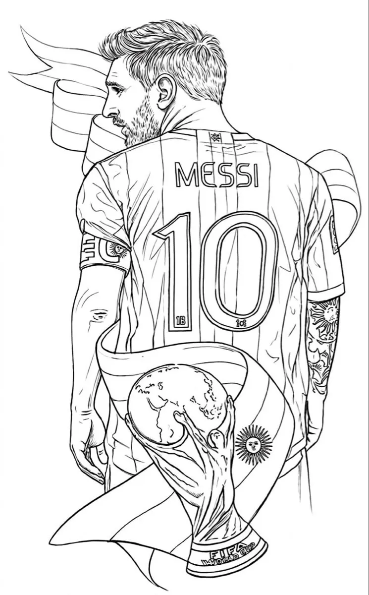 Messi de Espalda con Copa del Mundo para colorear - Messi