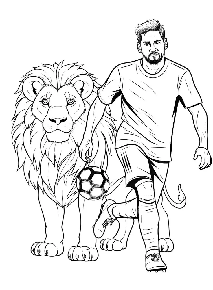 Ver dibujo completo de Messi con León para colorear Messi con León para colorear - Dibujo de Messi para imprimir gratis